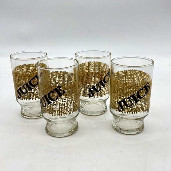 Vtg Anchor Hocking Glasses Juice Burlap Sack Lot Of 4 Cottagecore‎ Farm Rustic - Picture 1 of 11